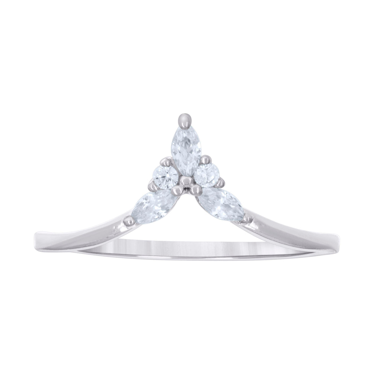 925 Sterling Silver Womens Marquise Round Cubic-Zirconia Engagement Ring Size 5