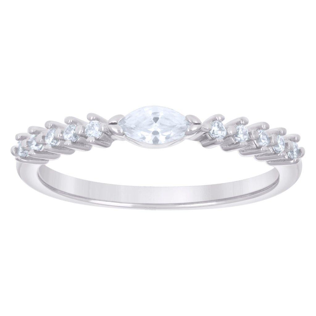 925 Sterling Silver Womens Marquise Round Cubic-Zirconia Fashion Engagement Ring