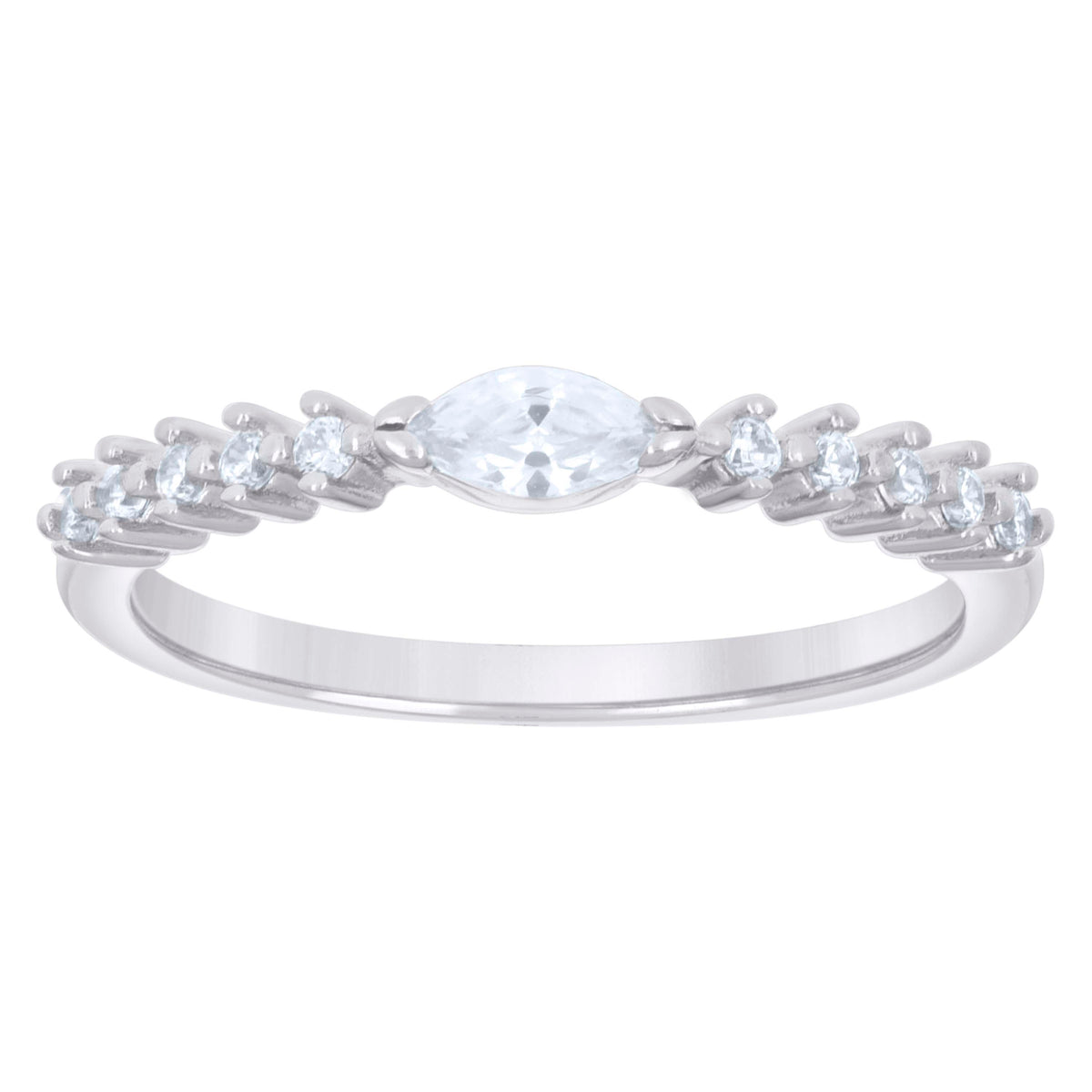 925 Sterling Silver Womens Marquise Round Cubic-Zirconia Fashion Engagement Ring