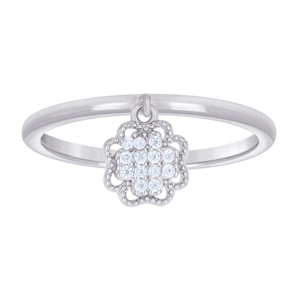 925 Sterling Silver Womens Cubic-Zirconia Flower Dangle Fashion Ring