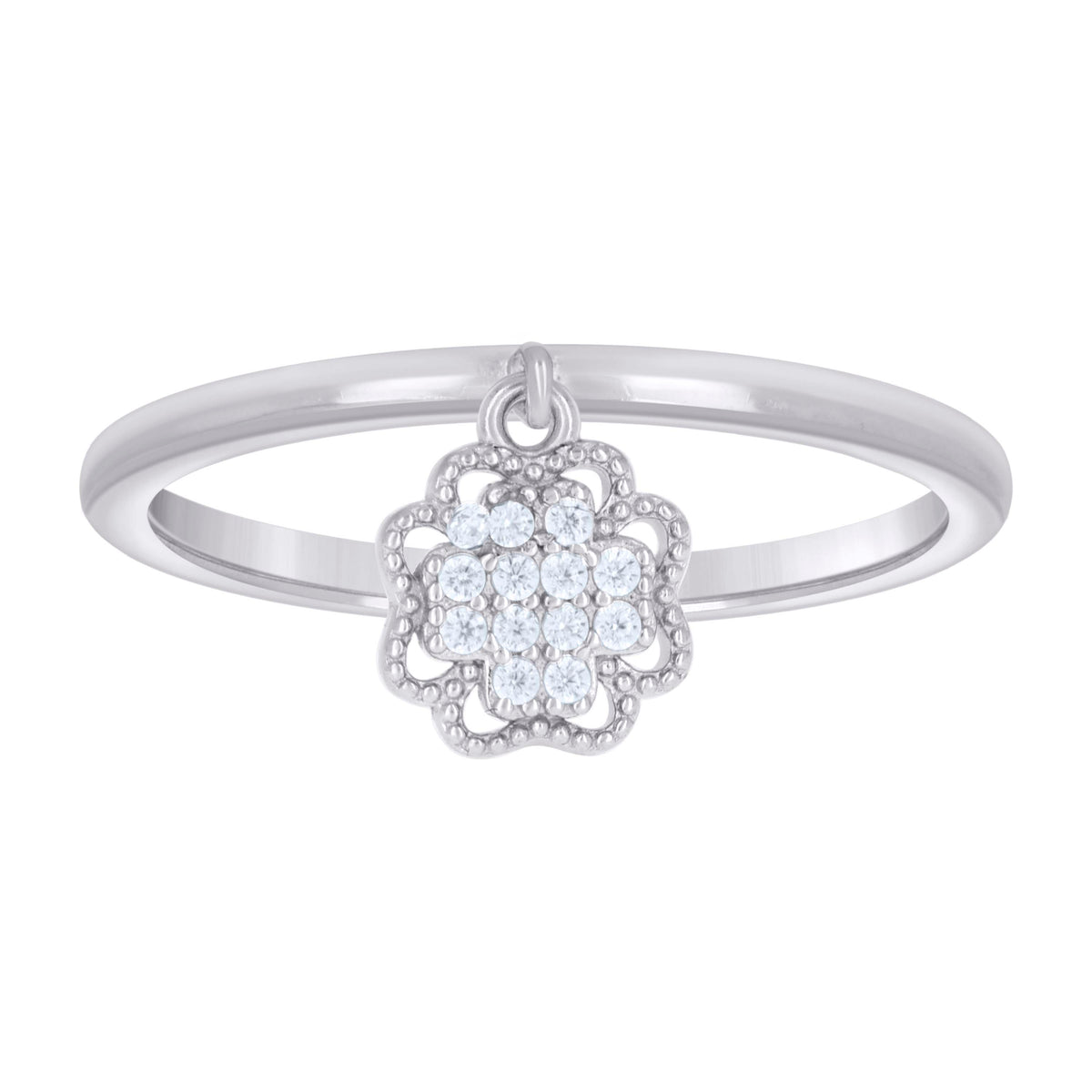 925 Sterling Silver Womens Cubic-Zirconia Flower Dangle Fashion Ring Size 6