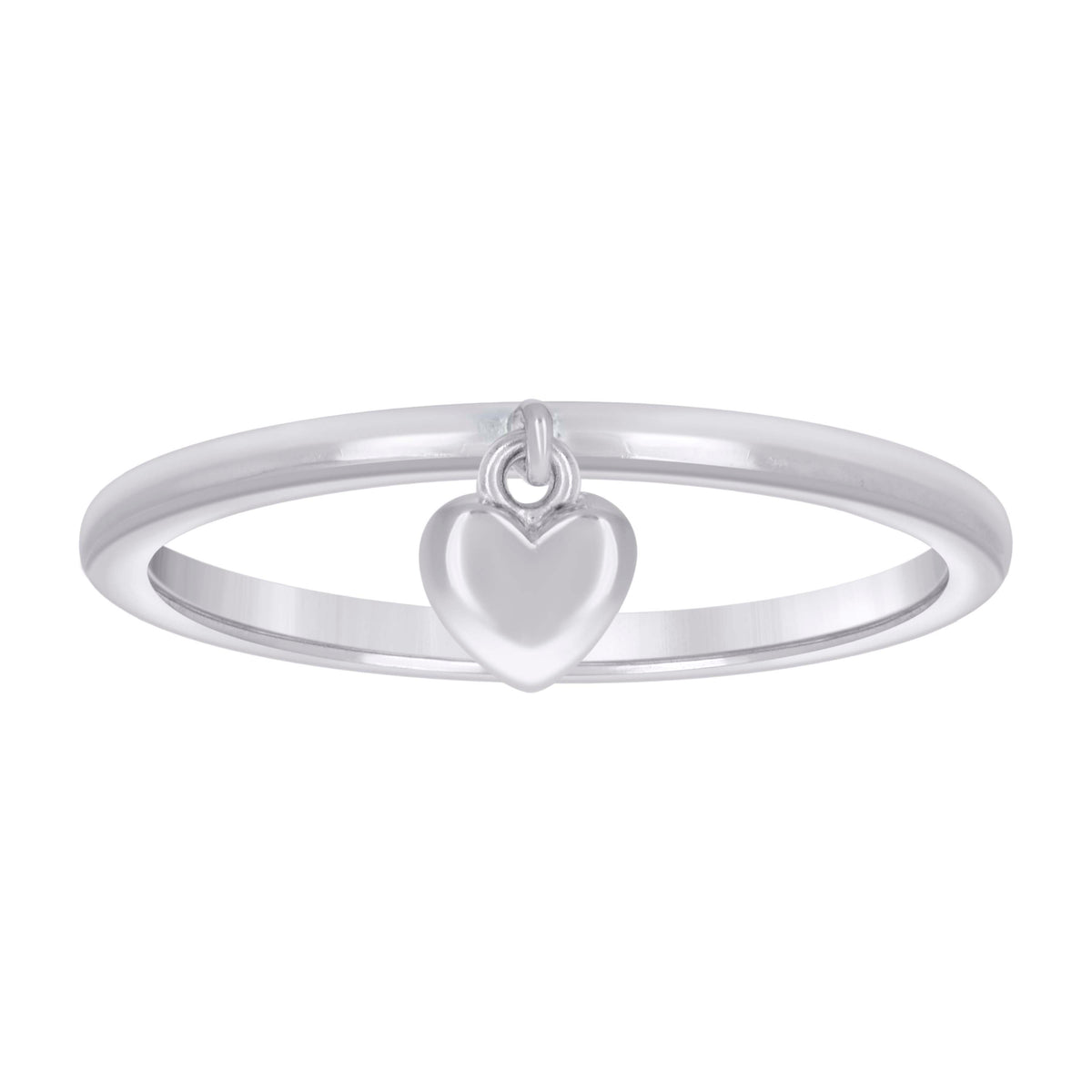 925 Sterling Silver Womens Heart Dangle Ring