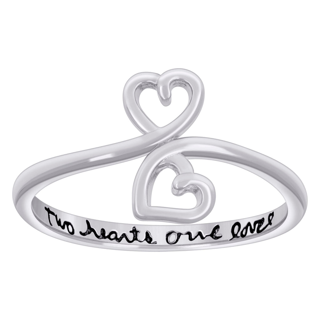 925 Sterling Silver Womens Enameled Two Hearts One Love Hearts Ring Size 6