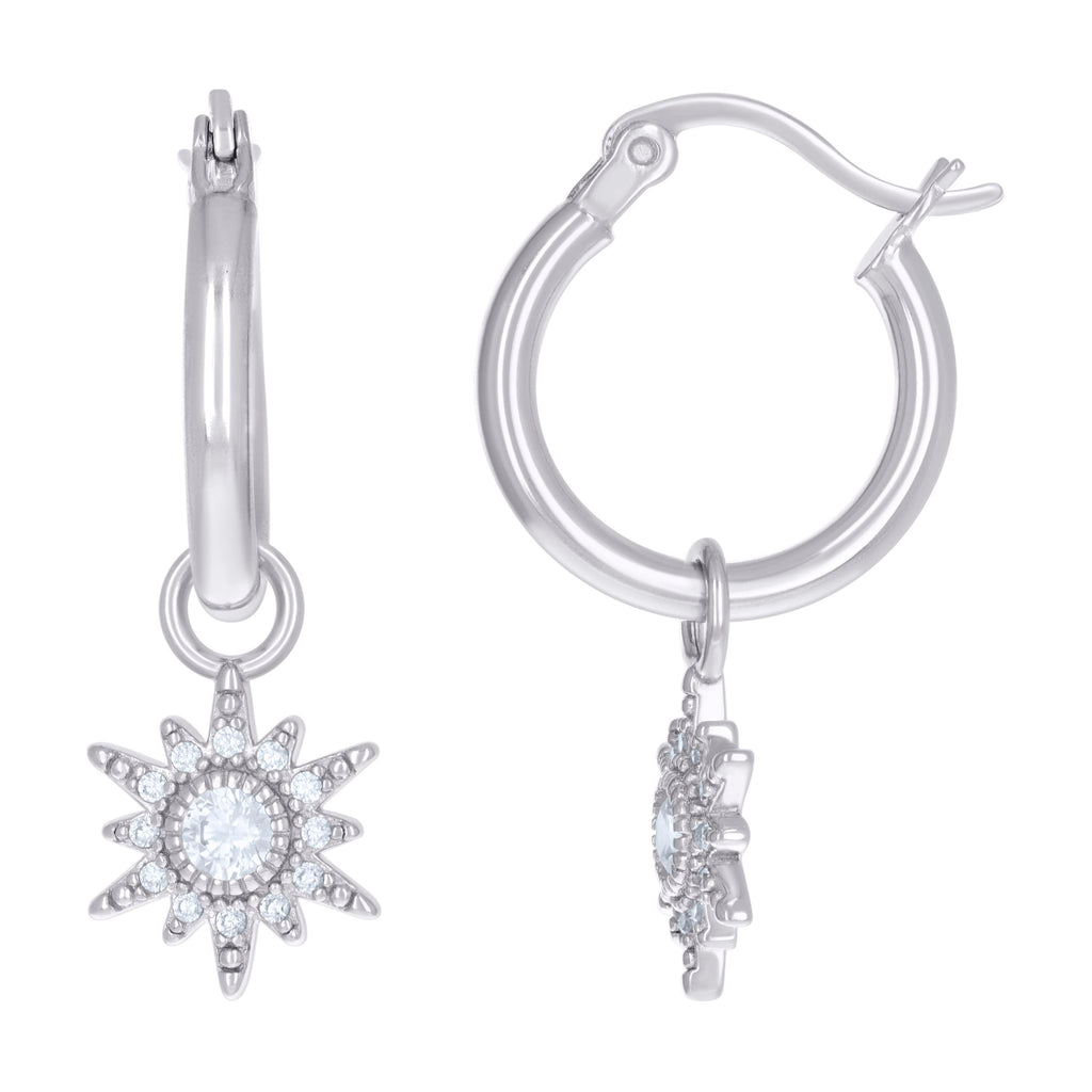 925 Sterling Silver Womens Cubic-Zirconia Fashion Dangle Hoop Earrings