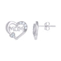 925 Sterling Silver Womens Cubic-Zirconia Heart Mom Stud Earrings