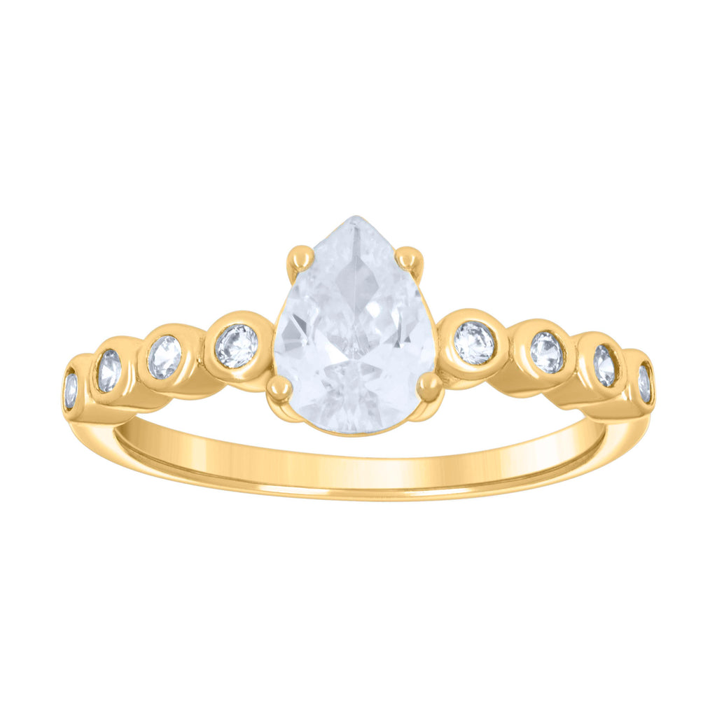 925 Sterling Silver Yellow-tone Womens Pear Round Cubic-Zirconia Fashion Engagement Ring Size 6