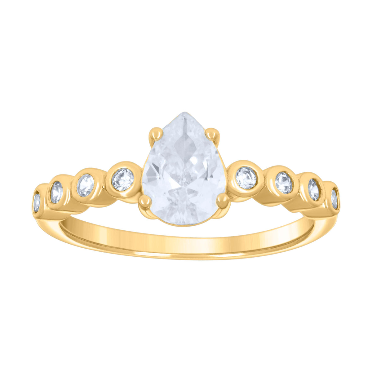 925 Sterling Silver Yellow-tone Womens Pear Round Cubic-Zirconia Fashion Engagement Ring Size 8
