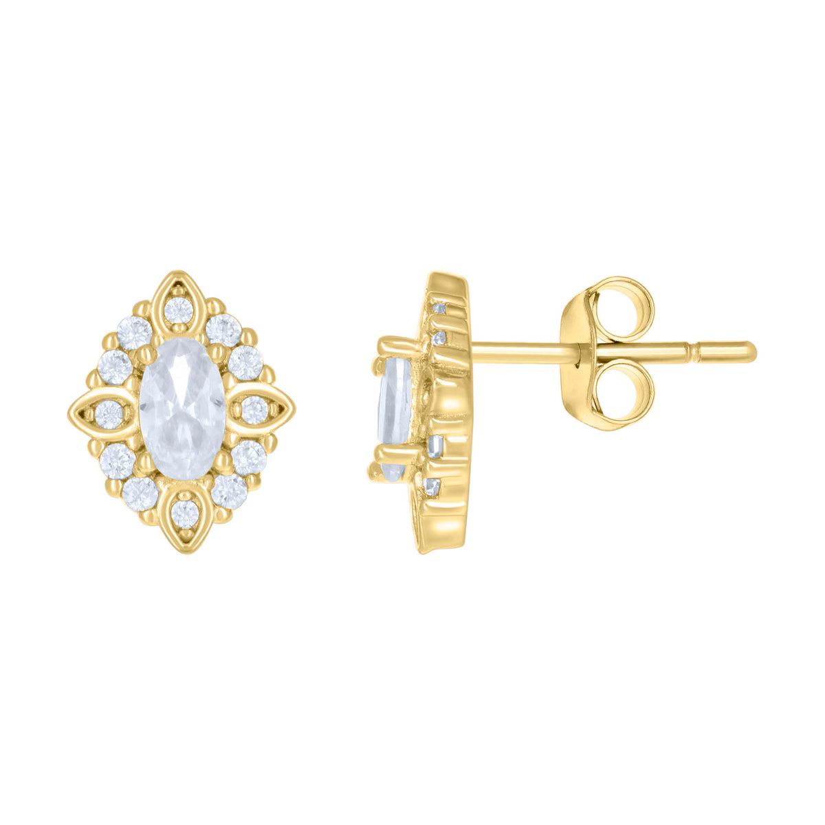 925 Sterling Silver Yellow-tone Womens Marquise Round Cubic-Zirconia Fashion Stud Earrings