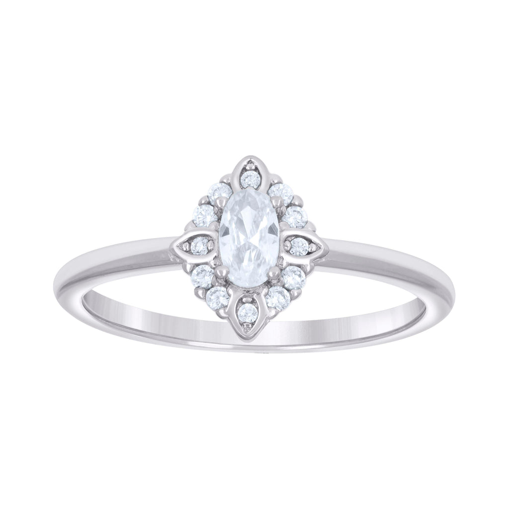 925 Sterling Silver Womens Oval Round Cubic-Zirconia Fashion Engagement Ring Size 6