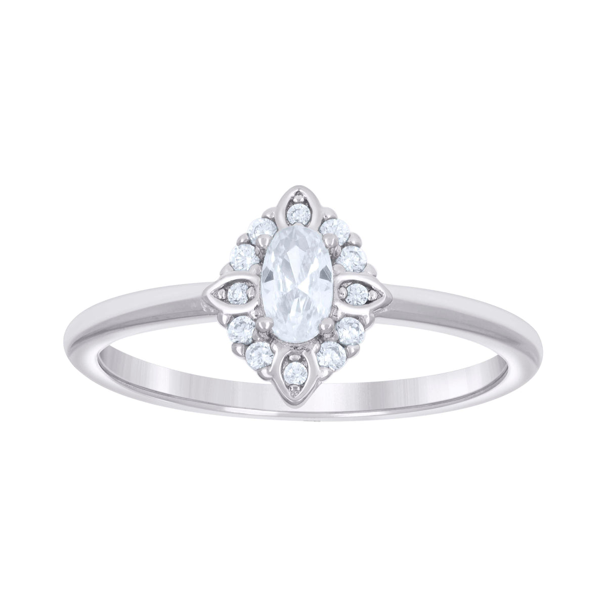 925 Sterling Silver Womens Oval Round Cubic-Zirconia Fashion Engagement Ring Size 6