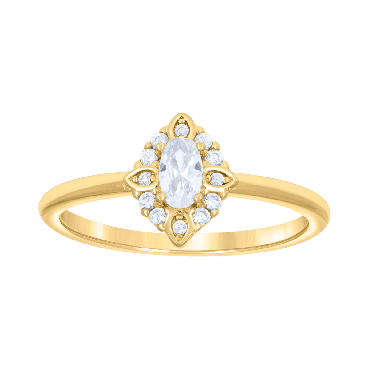 925 Sterling Silver Yellow-tone Womens Oval Round Cubic-Zirconia Fashion Engagement Ring Size 8