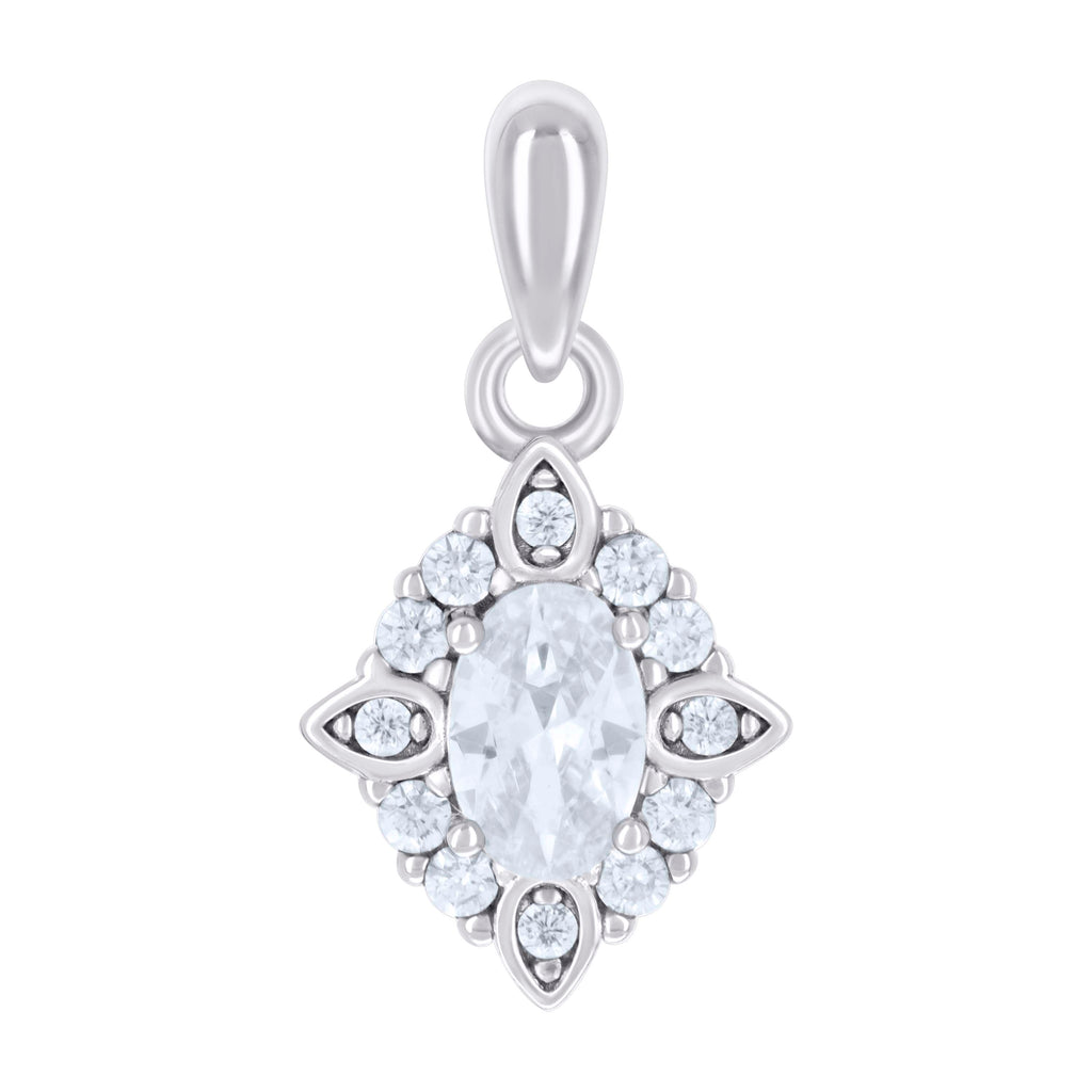 925 Sterling Silver Womens Oval Round Cubic-Zirconia Fashion Charm Pendant