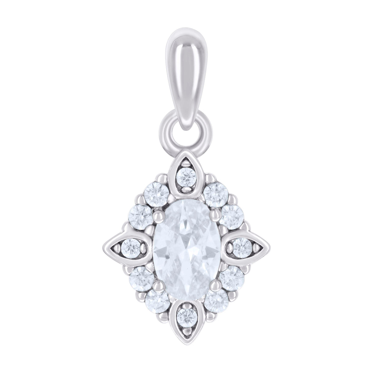 925 Sterling Silver Womens Oval Round Cubic-Zirconia Fashion Charm Pendant