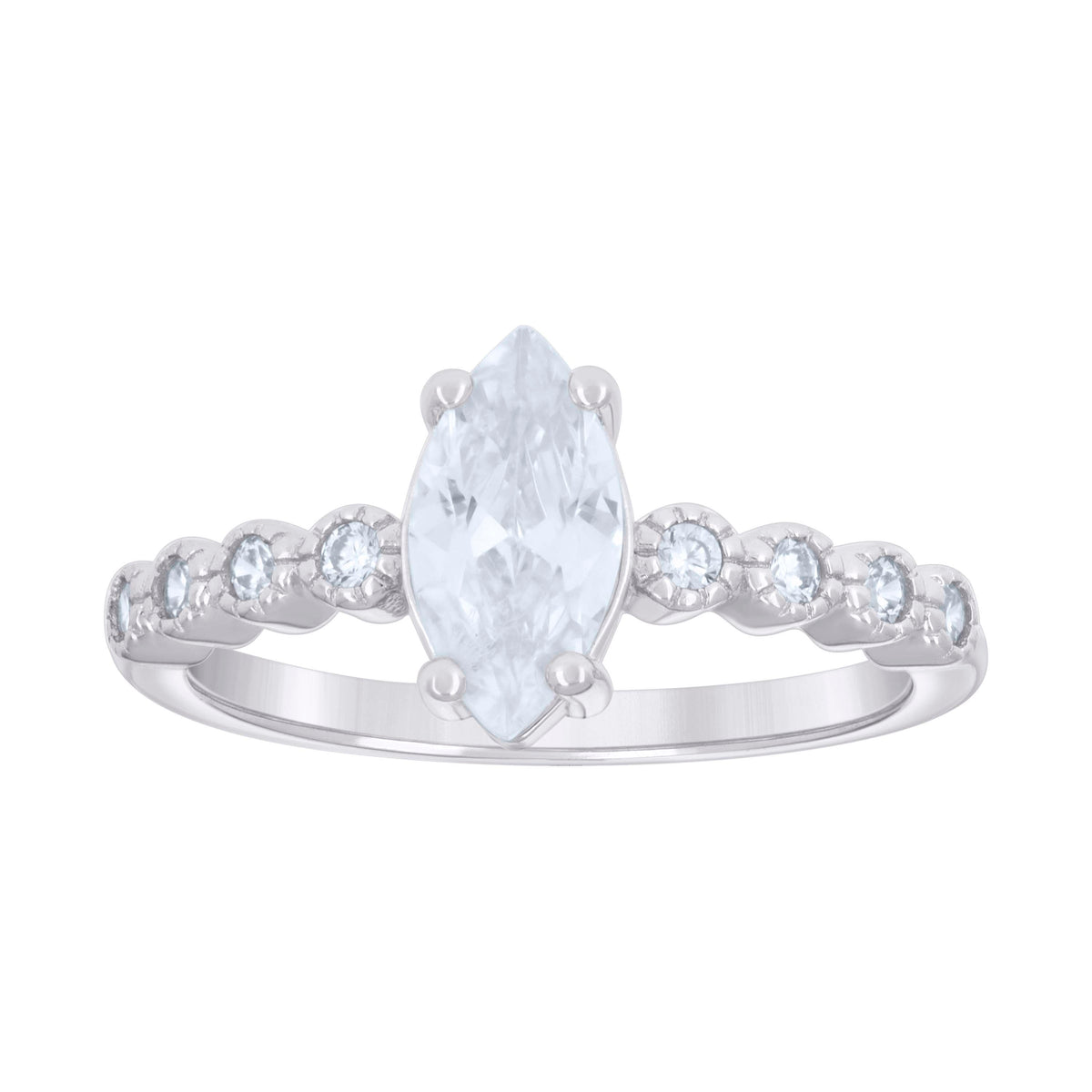 925 Sterling Silver Womens Marquise Round Cubic-Zirconia Fashion Engagement Ring