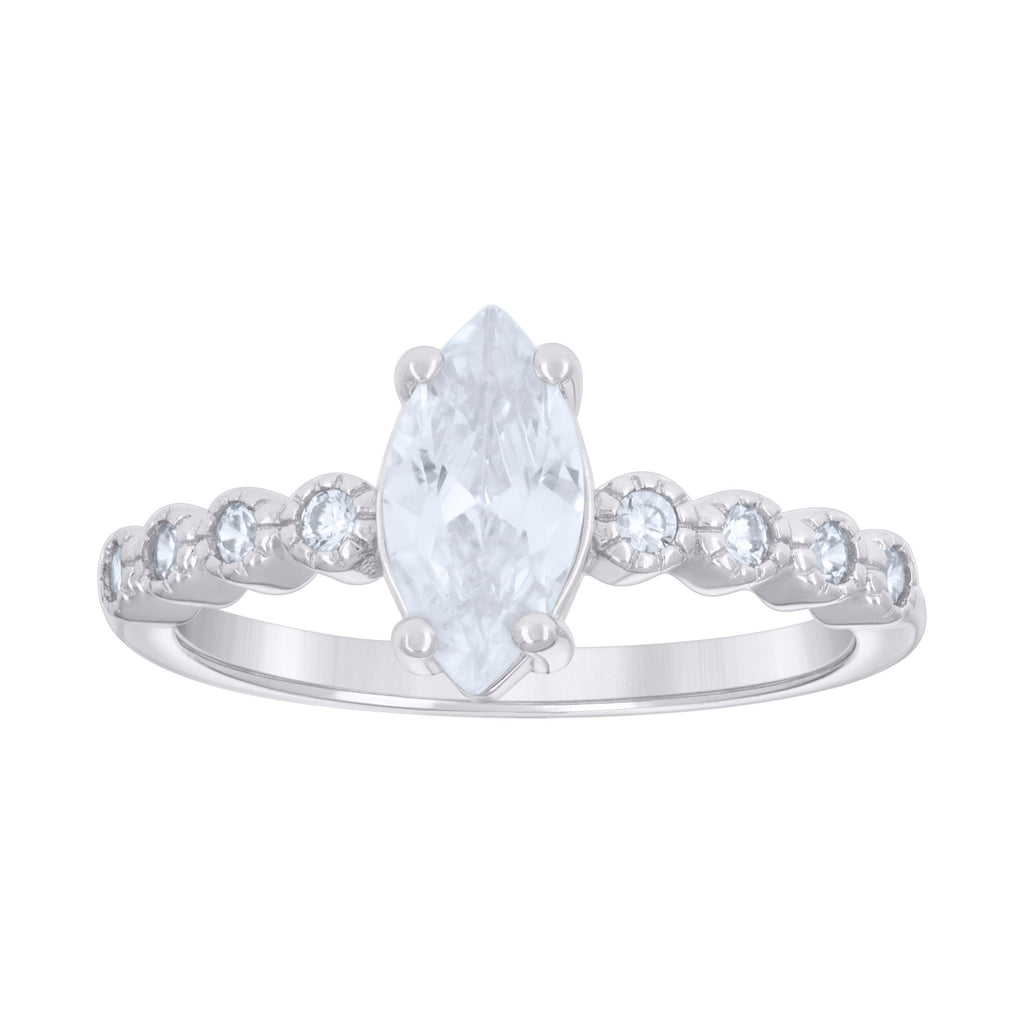 925 Sterling Silver Womens Marquise Round Cubic-Zirconia Fashion Engagement Ring Size 5