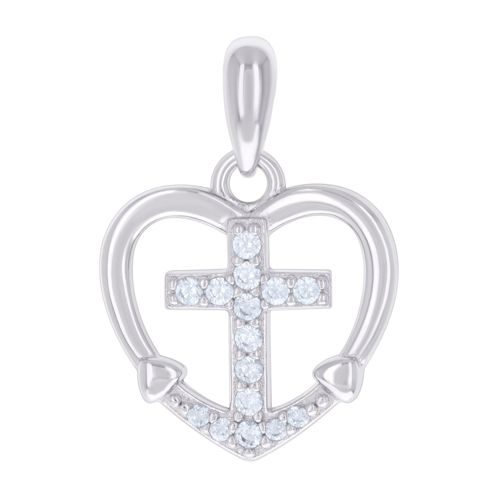 925 Sterling Silver Womens Cubic-Zirconia Cross Heart Charm Pendant