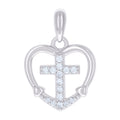 925 Sterling Silver Womens Cubic-Zirconia Cross Heart Charm Pendant
