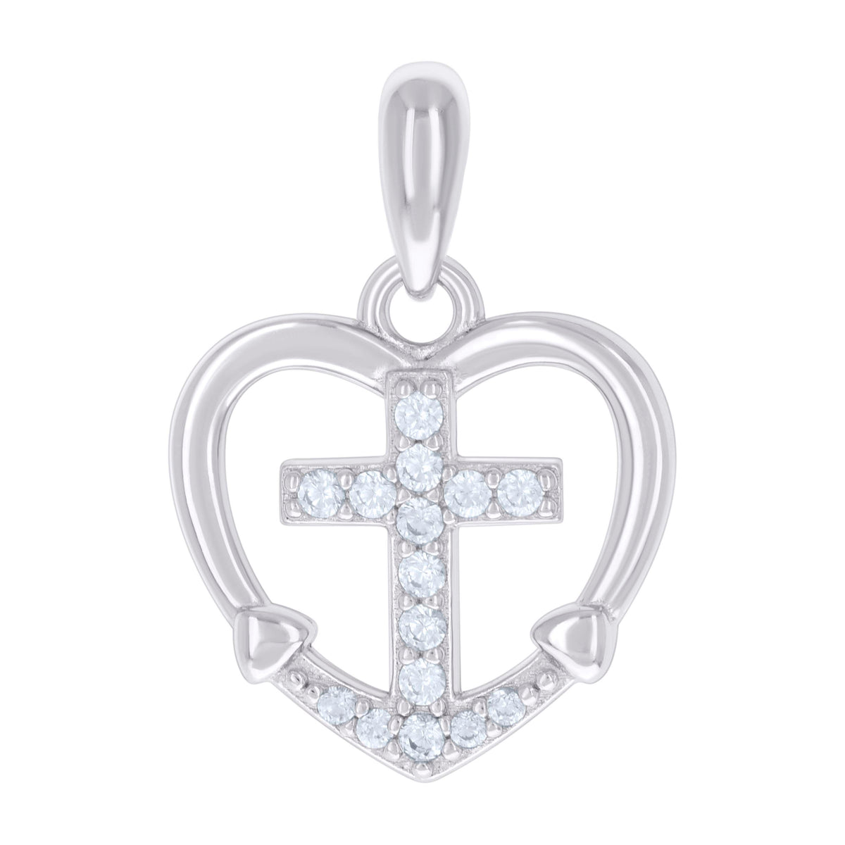 925 Sterling Silver Womens Cubic-Zirconia Cross Heart Charm Pendant