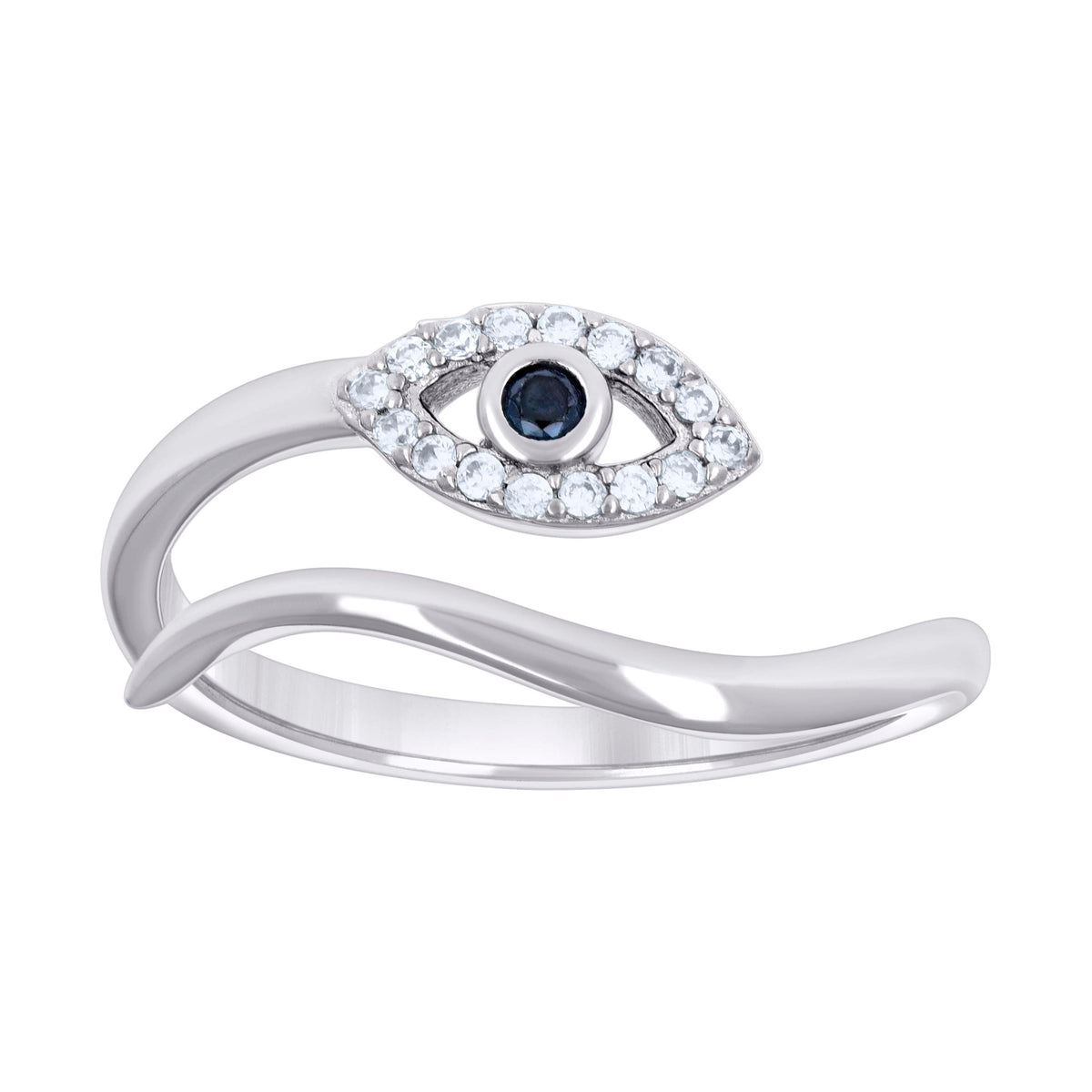 925 Sterling Silver Womens Black White Cubic-Zirconia Evil Eye Good Luck Ring Size 6