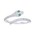 925 Sterling Silver Womens Green White Cubic-Zirconia Snake Fashion Ring