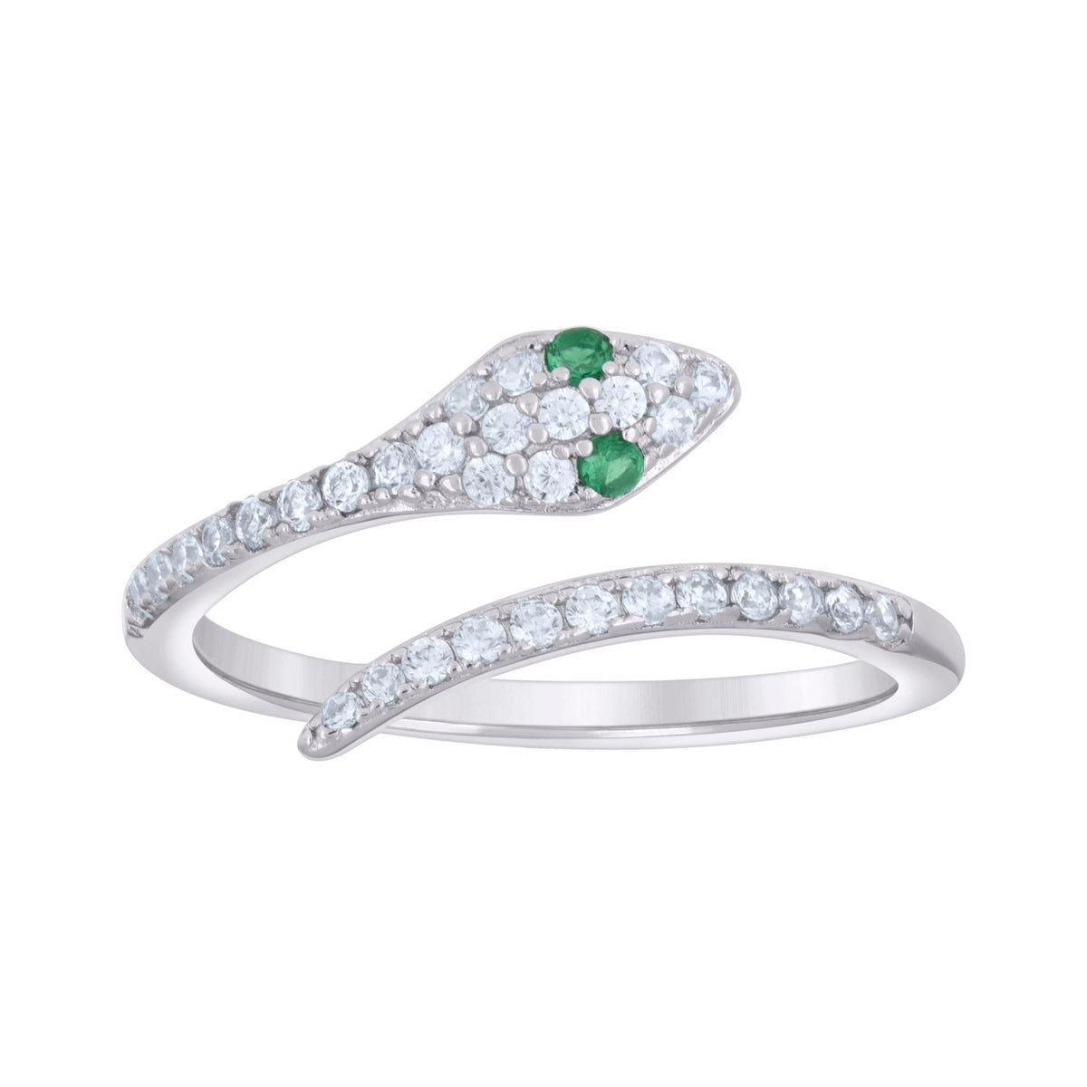 925 Sterling Silver Womens Green White Cubic-Zirconia Snake Fashion Ring Size 6