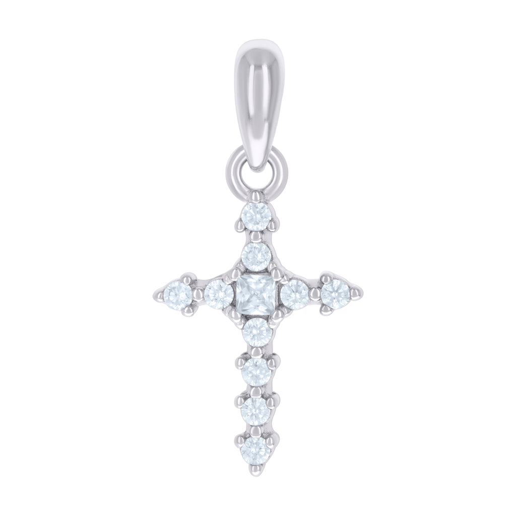 925 Sterling Silver Womens Princess-Cut Round Cubic-Zirconia Cross Religious Charm Pendant