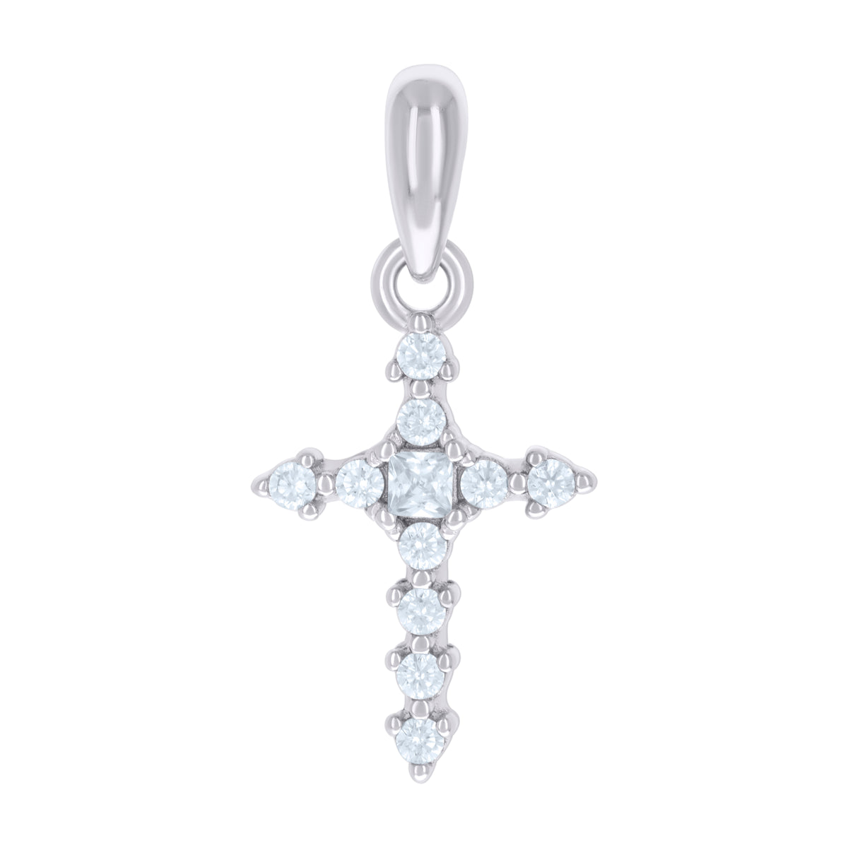 925 Sterling Silver Womens Princess-Cut Round Cubic-Zirconia Cross Religious Charm Pendant