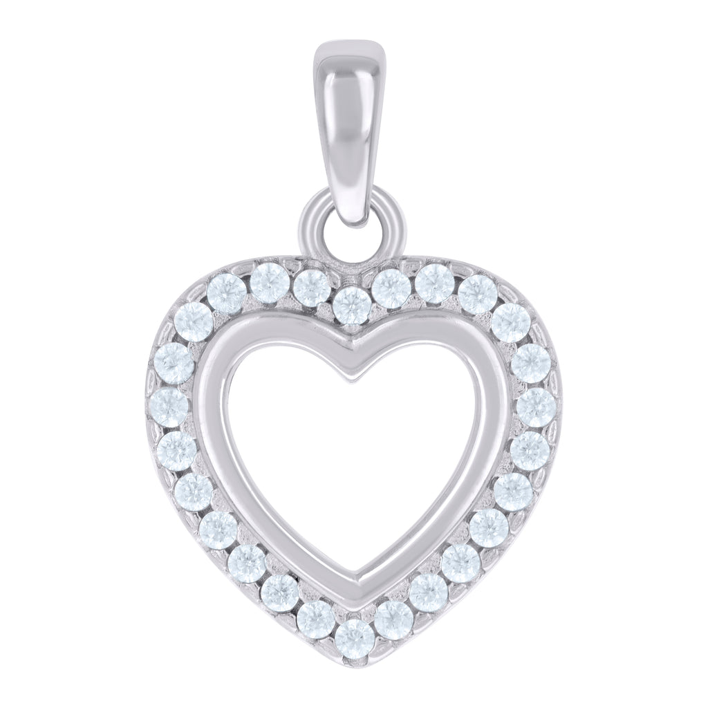 925 Sterling Silver Womens Cubic-Zirconia Heart Charm Pendant