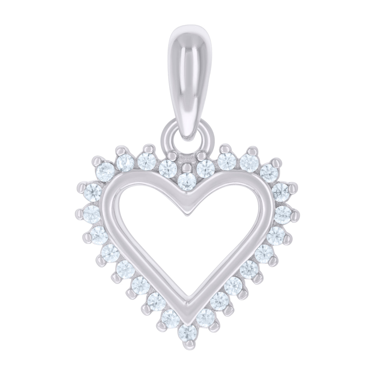 925 Sterling Silver Womens Cubic-Zirconia Heart Charm Pendant