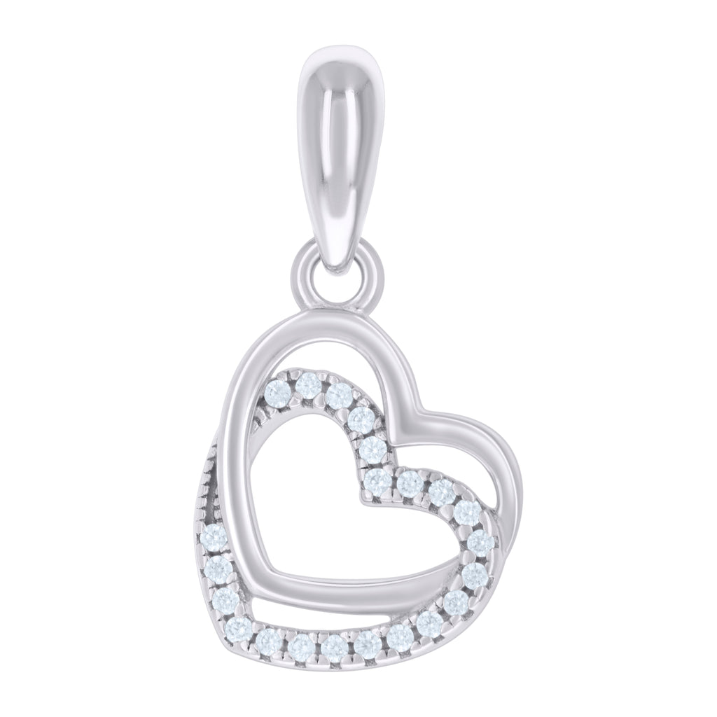 925 Sterling Silver Womens Cubic-Zirconia Intertwined Heart Charm Pendant
