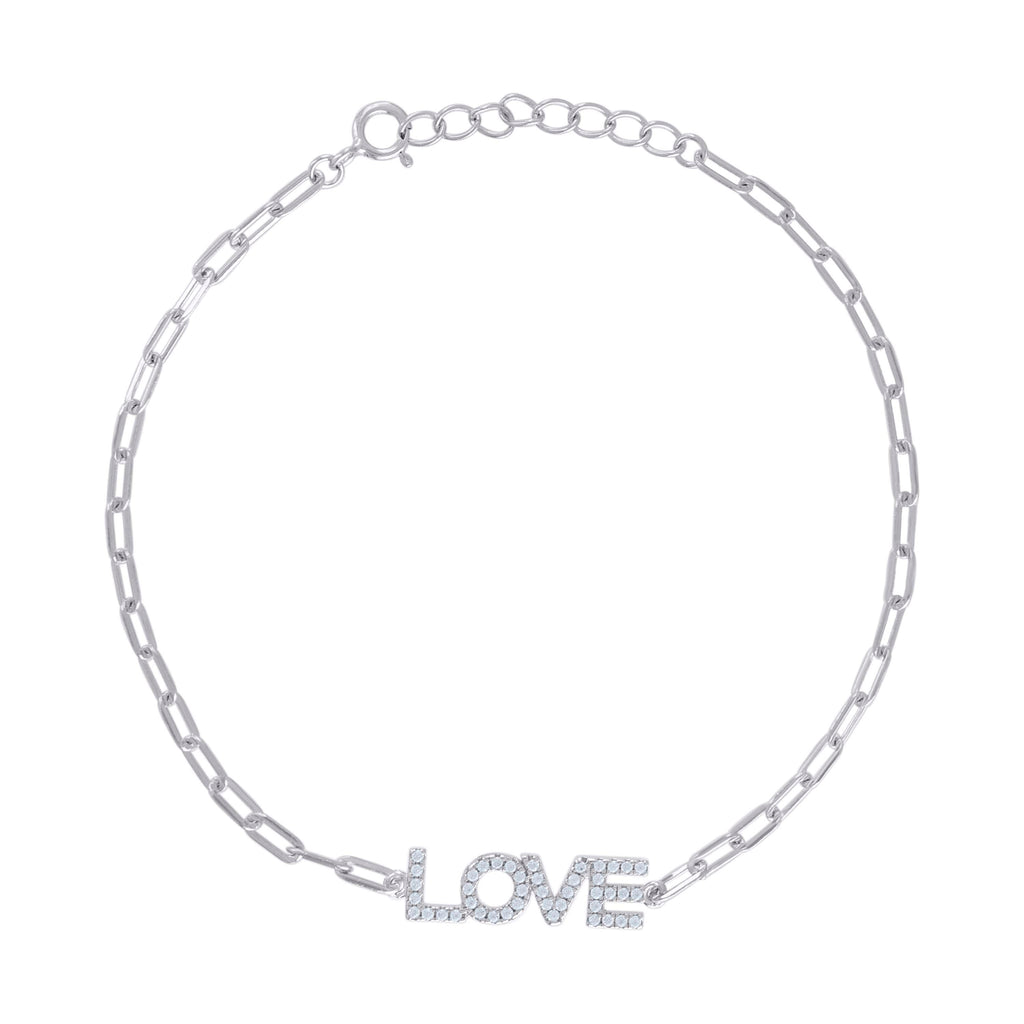 925 Sterling Silver Womens Cubic-Zirconia LOVE Charm Bracelet Size 7 + 1 Inches