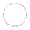925 Sterling Silver Womens Cubic-Zirconia LOVE Charm Bracelet Size 7 + 1 Inches