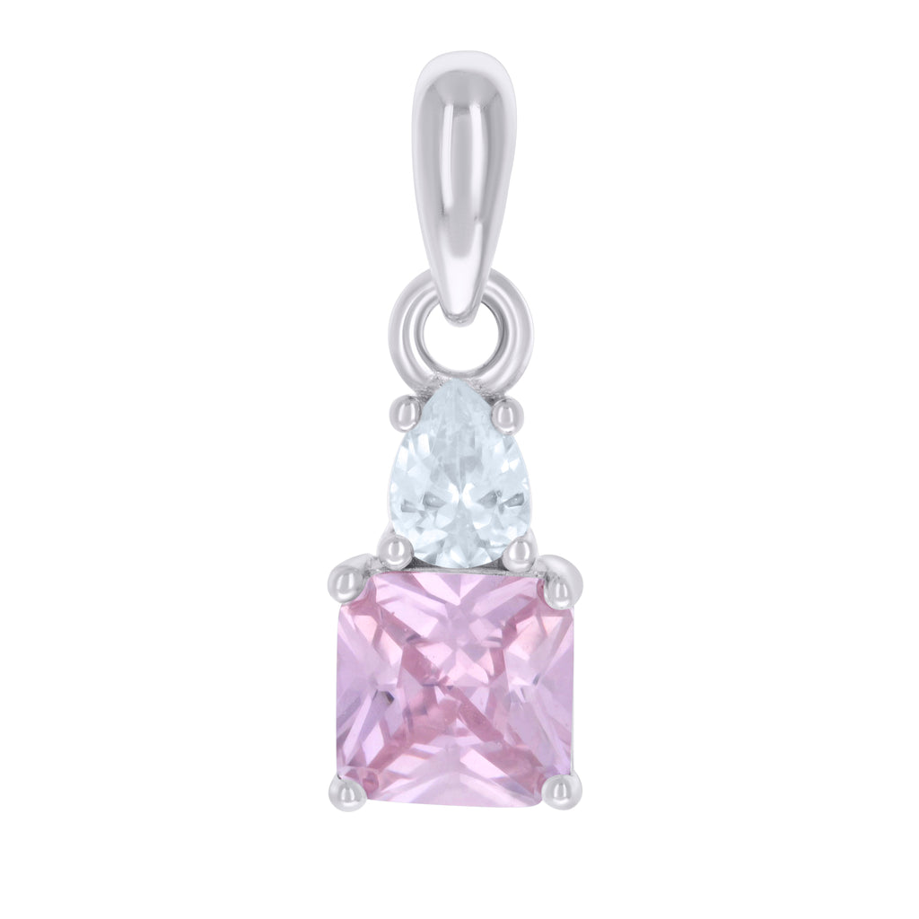 925 Sterling Silver Womens Pink White Pear Princess-cut Cubic-Zirconia Fashion Charm Pendant
