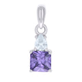 925 Sterling Silver Womens Purple White Pear Princess-cut Cubic-Zirconia Fashion Charm Pendant