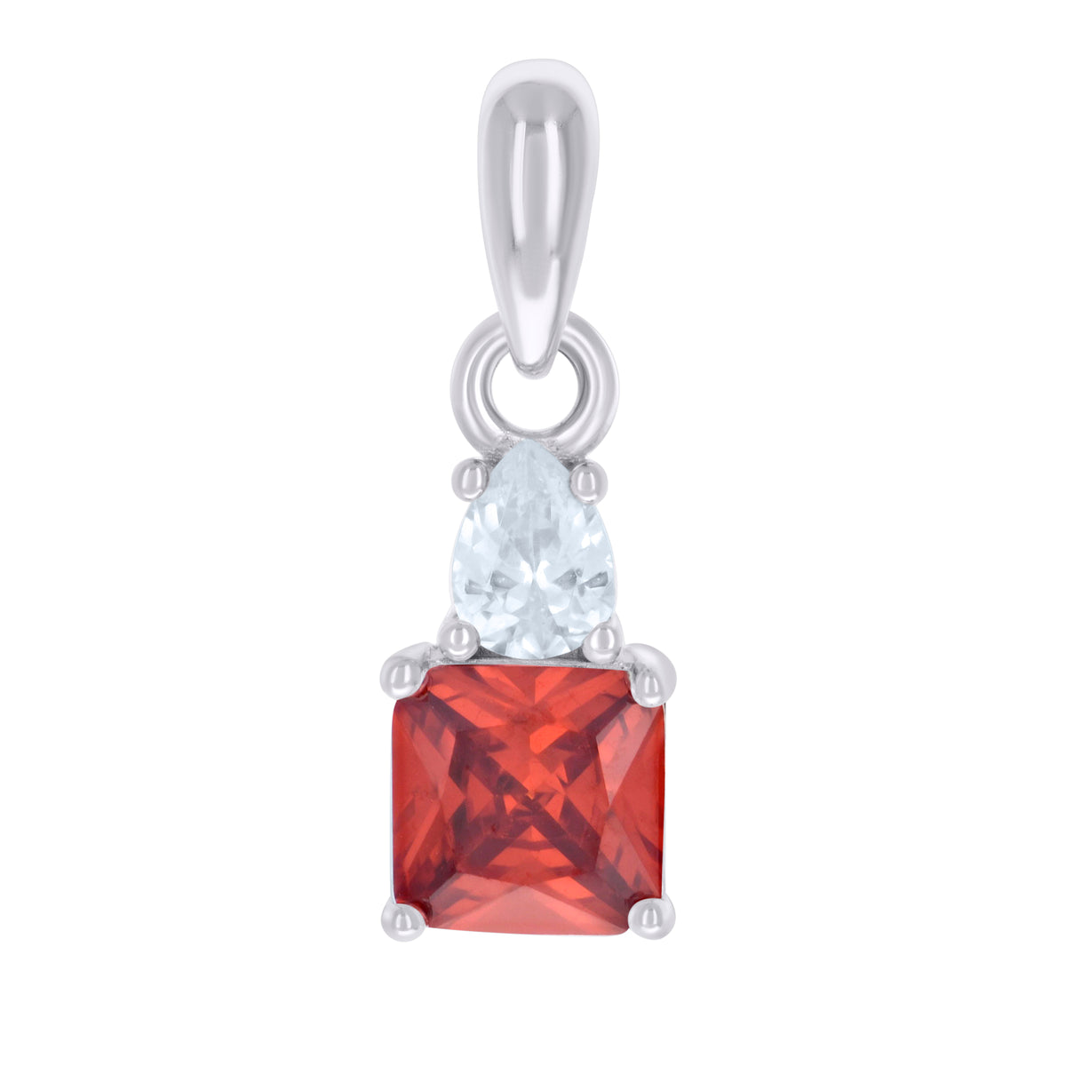 925 Sterling Silver Womens Red White Pear Princess-cut Cubic-Zirconia Fashion Charm Pendant