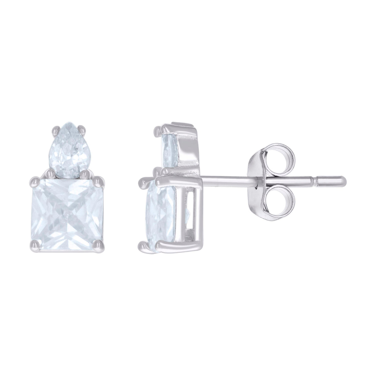 925 Sterling Silver Womens Pear Princess-Cut Cubic-Zirconia Fashion Stud Earrings