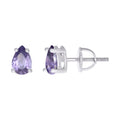 925 Sterling Silver Womens Purple Pear Cubic-Zirconia Tear Drop Stud Earrings