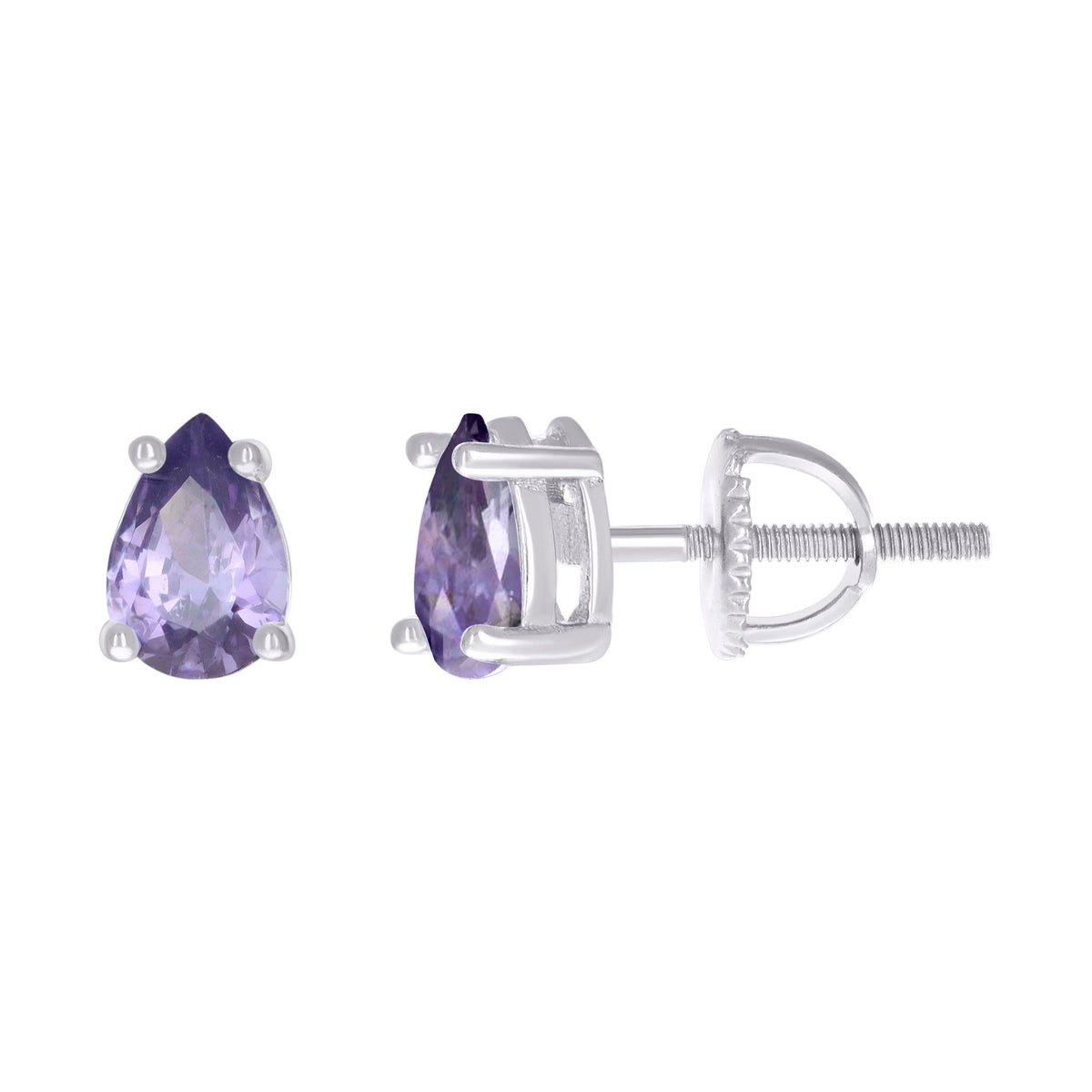 925 Sterling Silver Womens Purple Pear Cubic-Zirconia Tear Drop Stud Earrings