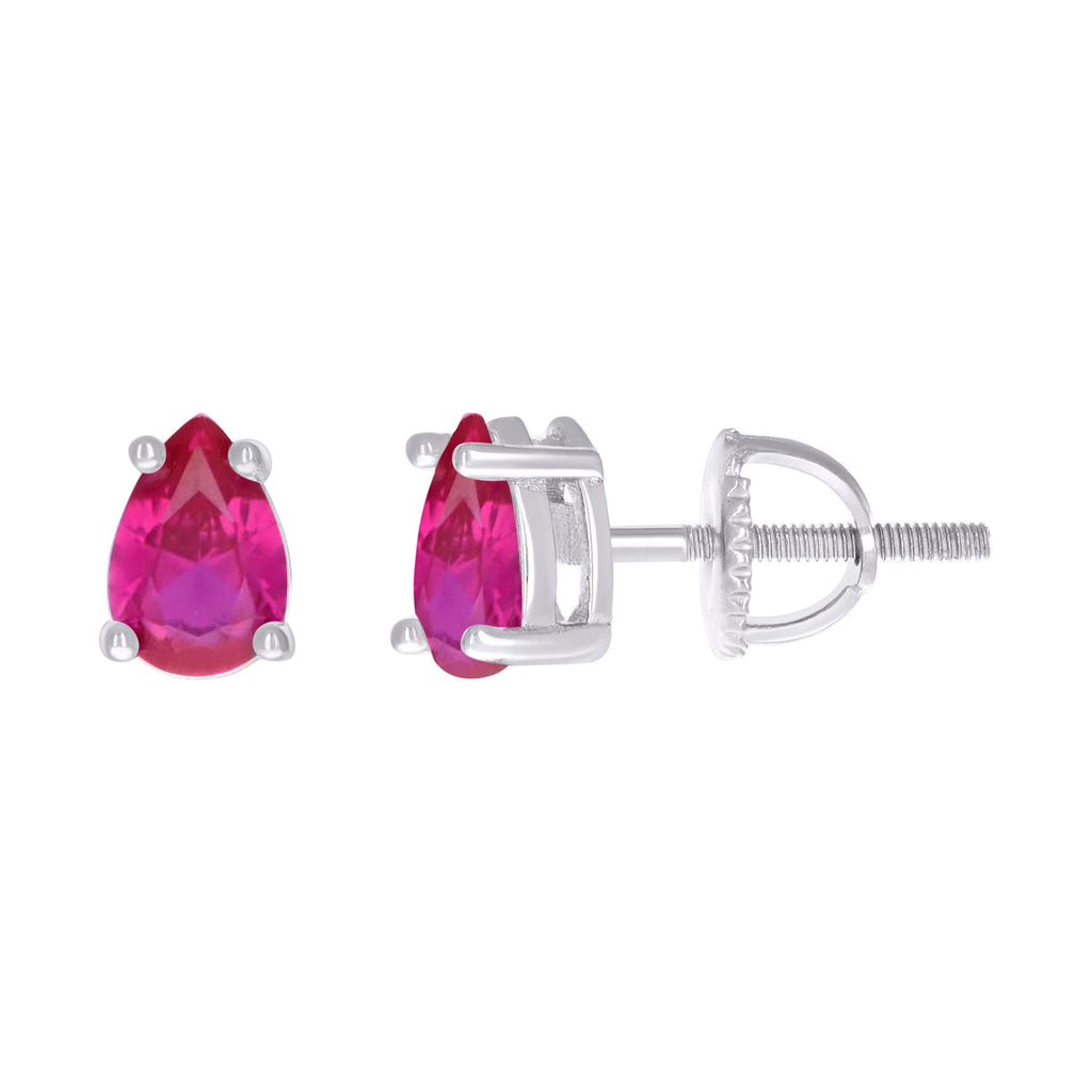 925 Sterling Silver Womens Red Pear Cubic-Zirconia Tear Drop Stud Earrings