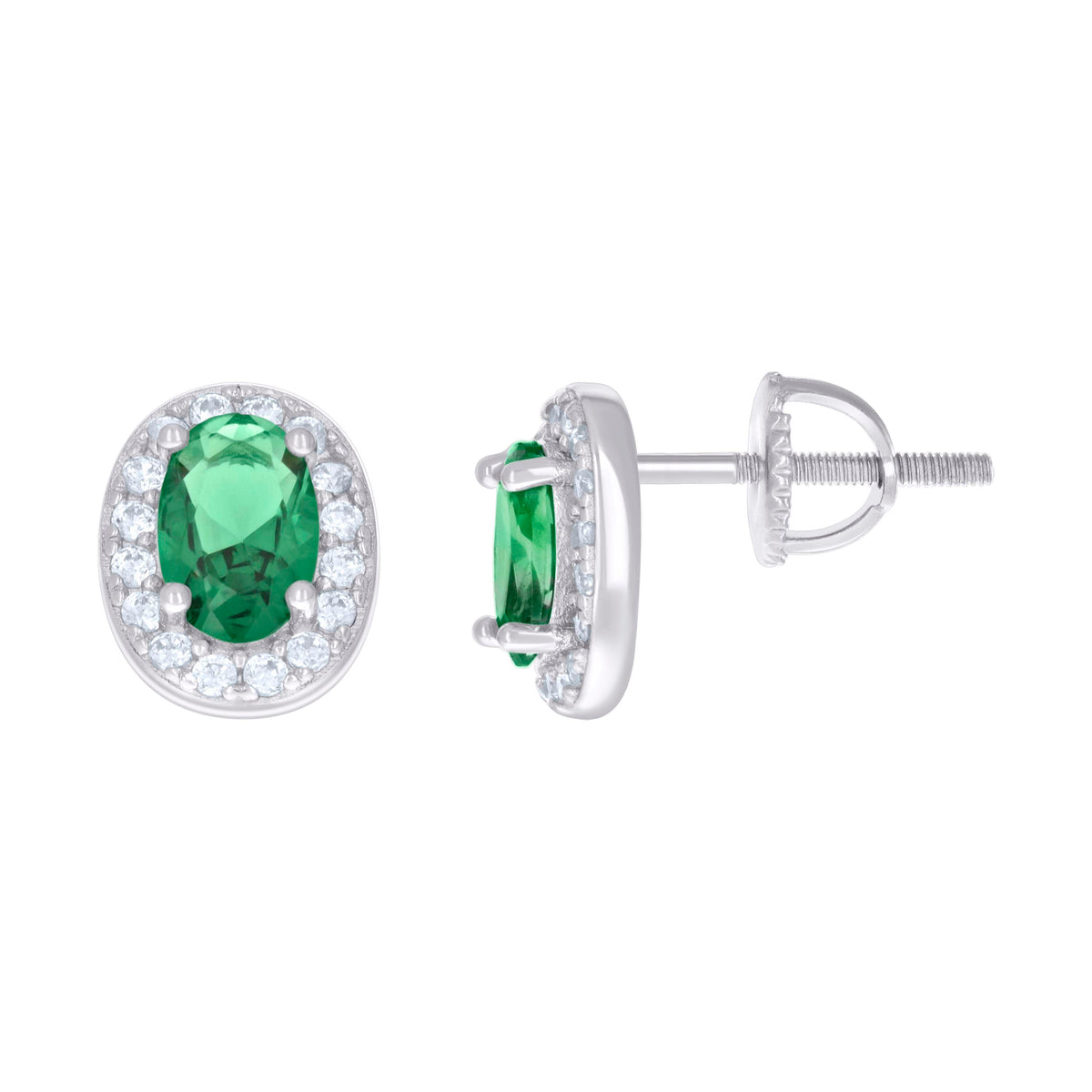 925 Sterling Silver Womens Green White Oval Round Cubic-Zirconia Fashion Stud Earrings