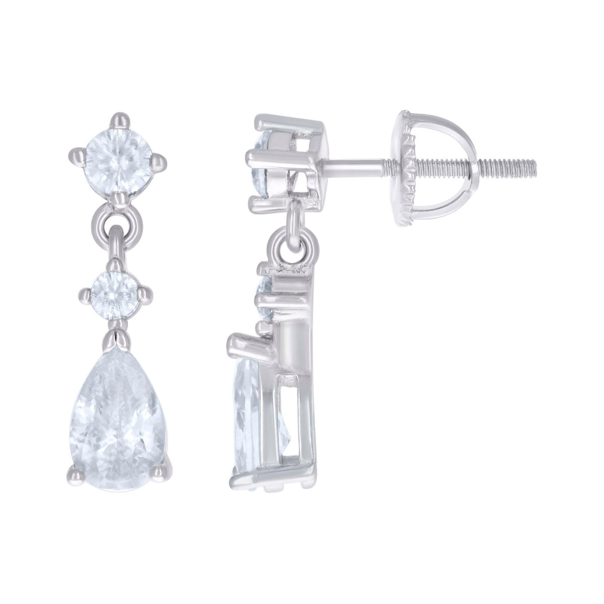 925 Sterling Silver Womens Pear Round Cubic-Zirconia Drop Dangler Earrings