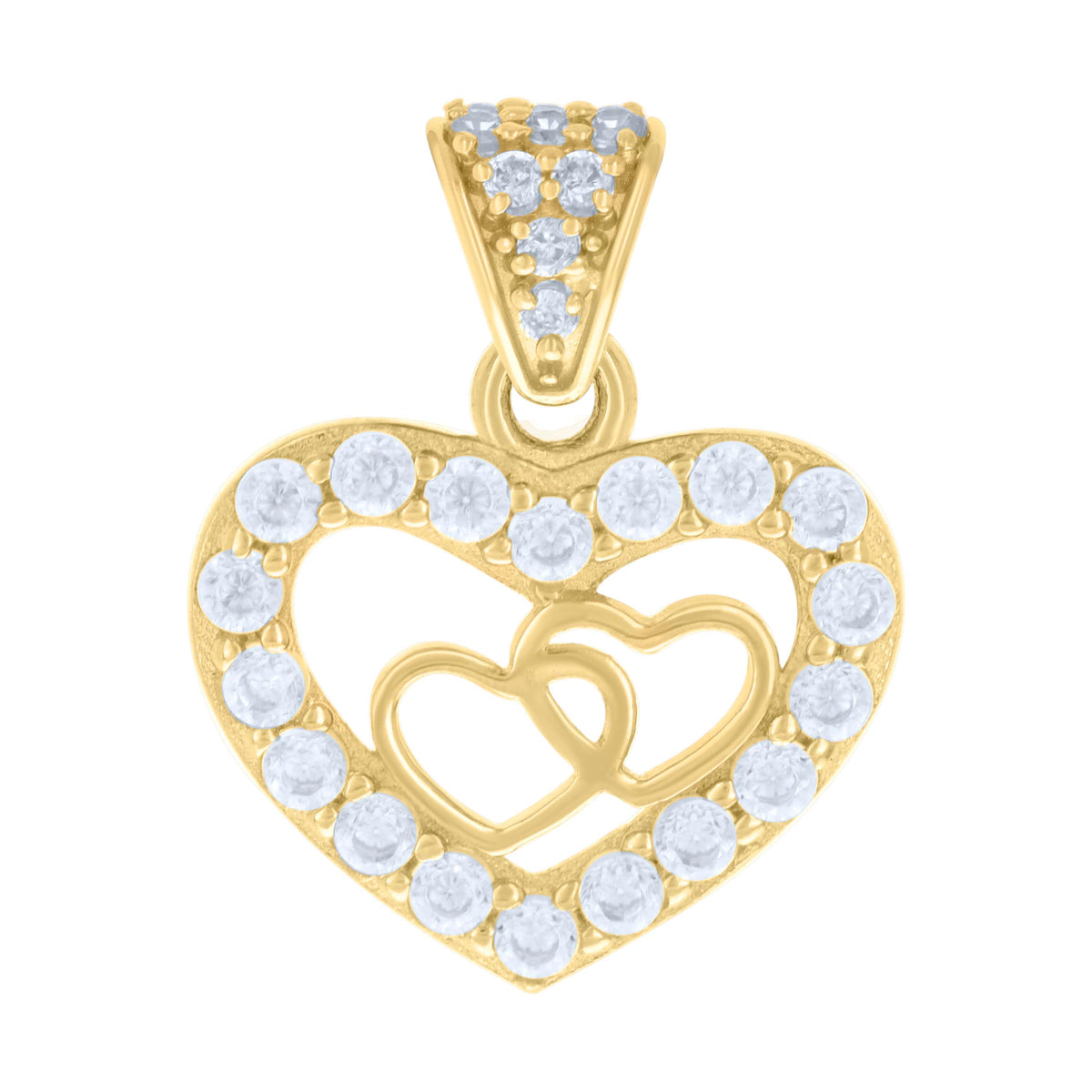 10K Yellow Gold Womens Cubic-Zirconia Hearts In Heart Charm Pendant