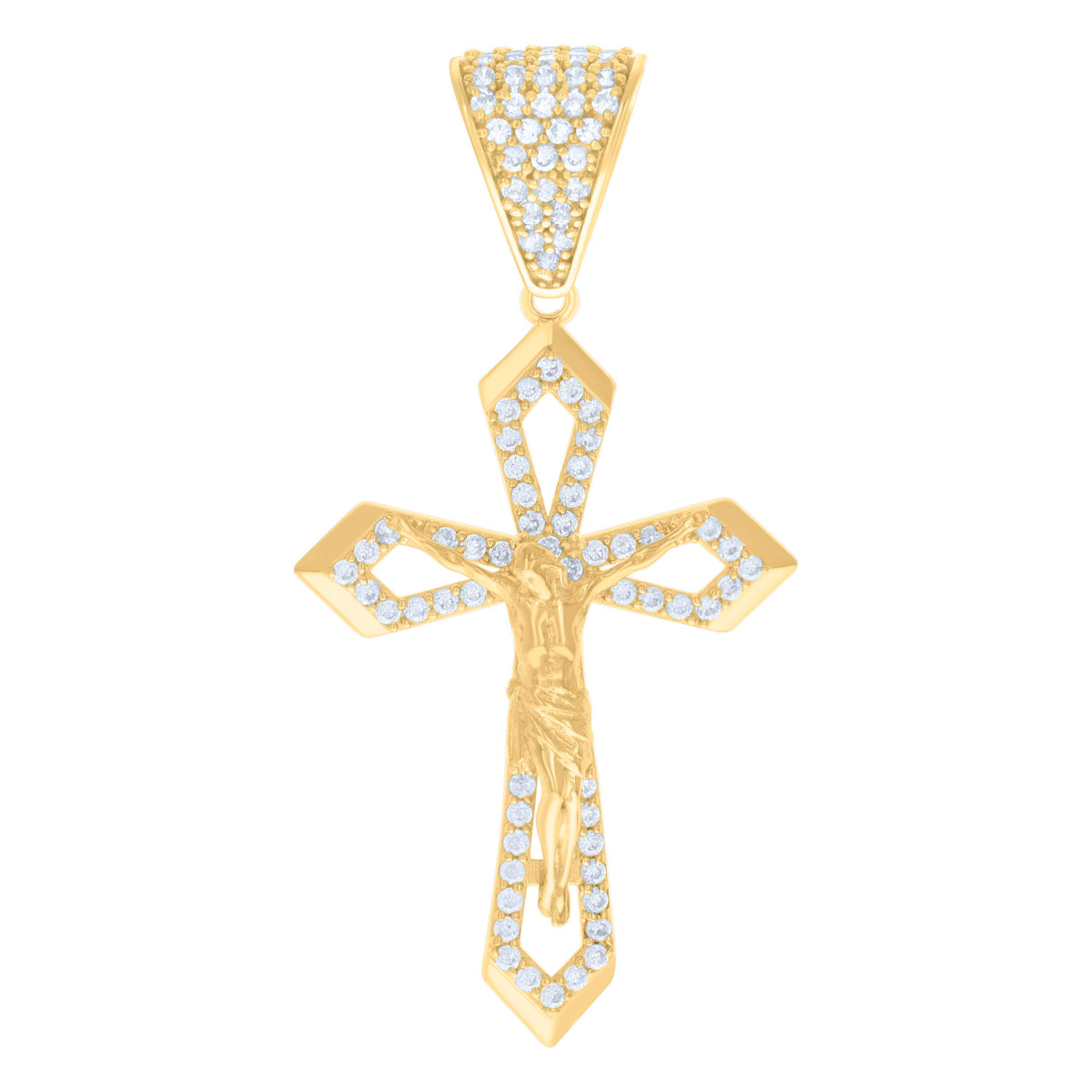 10K Yellow Gold Mens Cubic-Zirconia Crucifix Cross Religious Charm Pendant