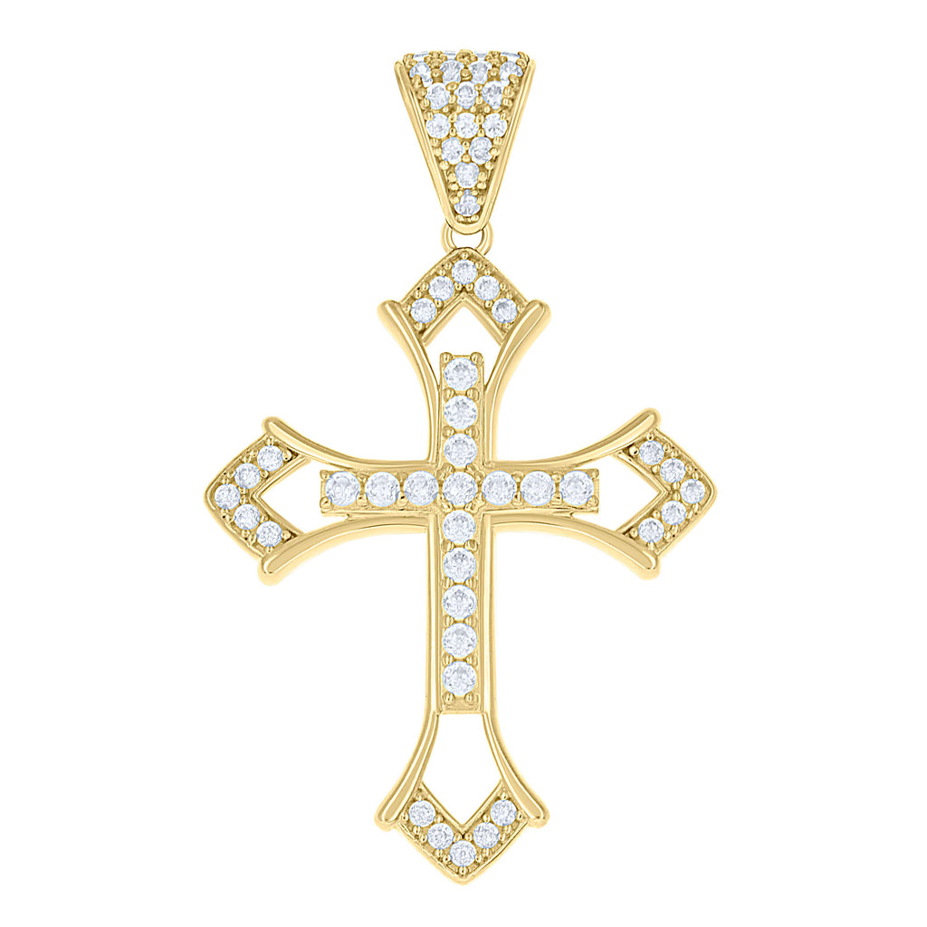 10K Yellow Gold Mens Cubic-Zirconia Cross Religious Charm Pendant