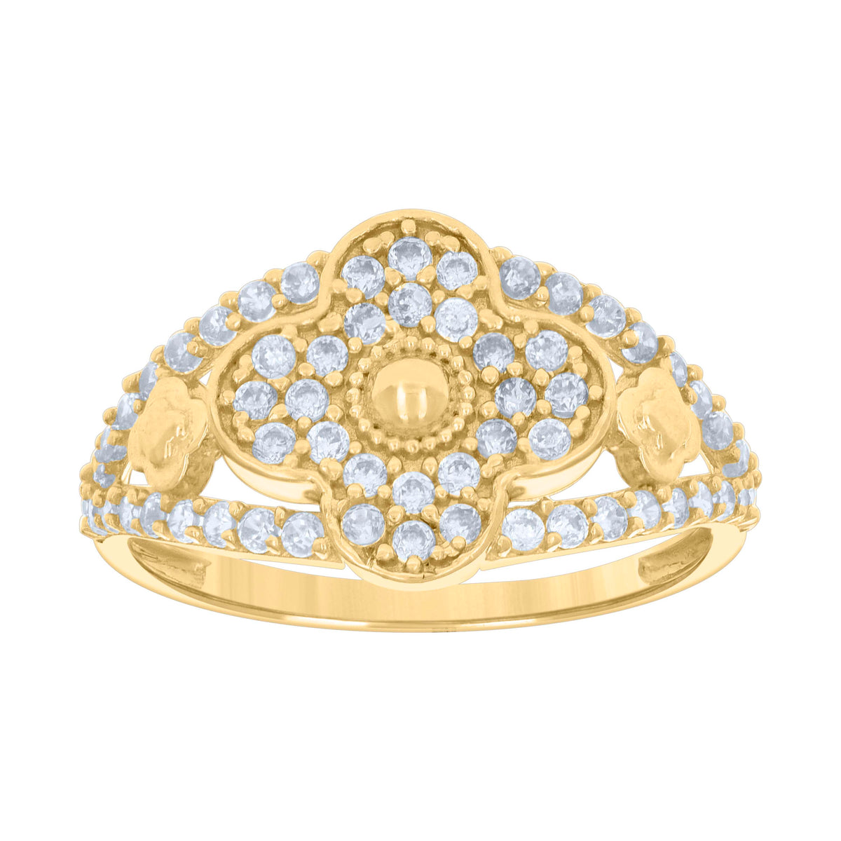 10K Yellow Gold Womens Cubic-Zirconia Clover Good Luck Ring