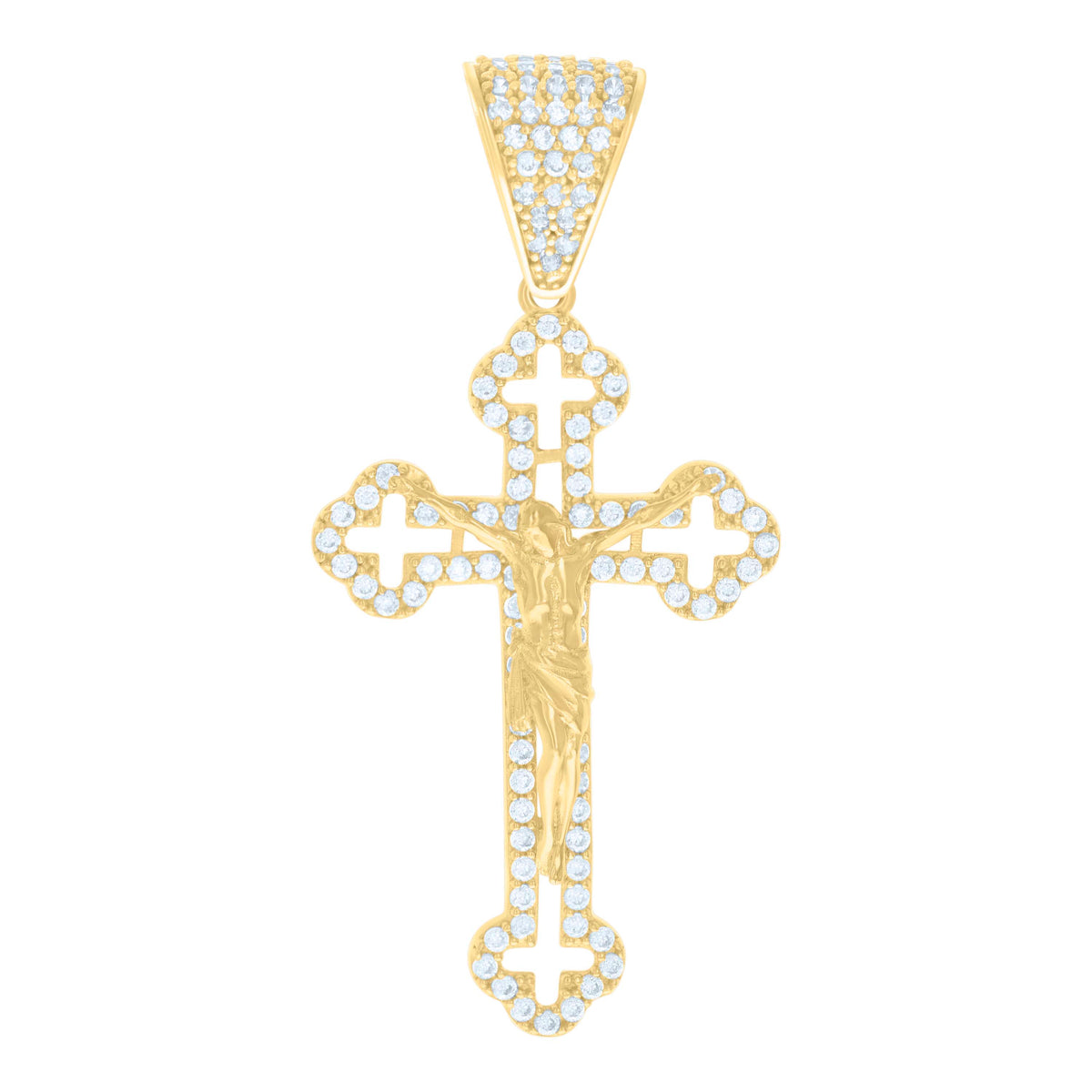 10K Yellow Gold Mens Cubic-Zirconia Crucifix Cross Religious Charm Pendant