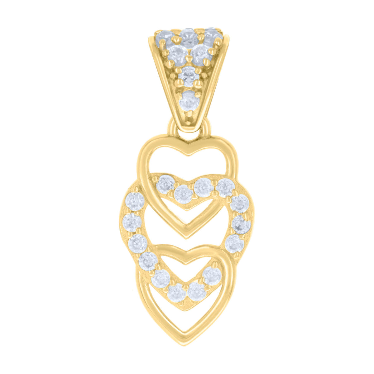 10K Yellow Gold Womens Cubic-Zirconia Intertwined Hearts Charm Pendant
