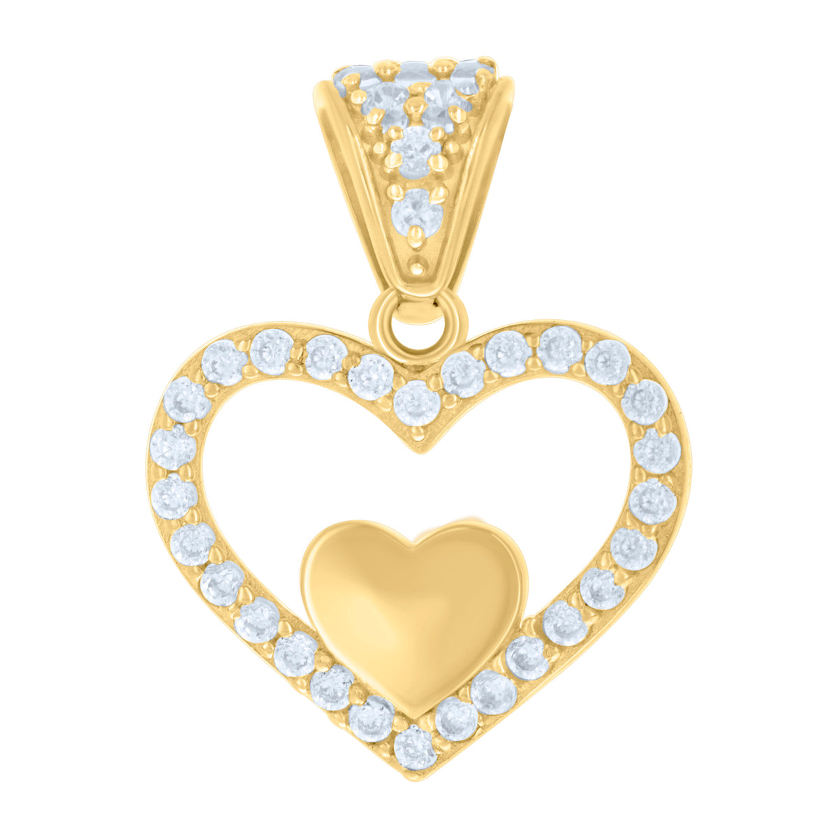 10K Yellow Gold Womens Cubic-Zirconia Heart In Heart Charm Pendant