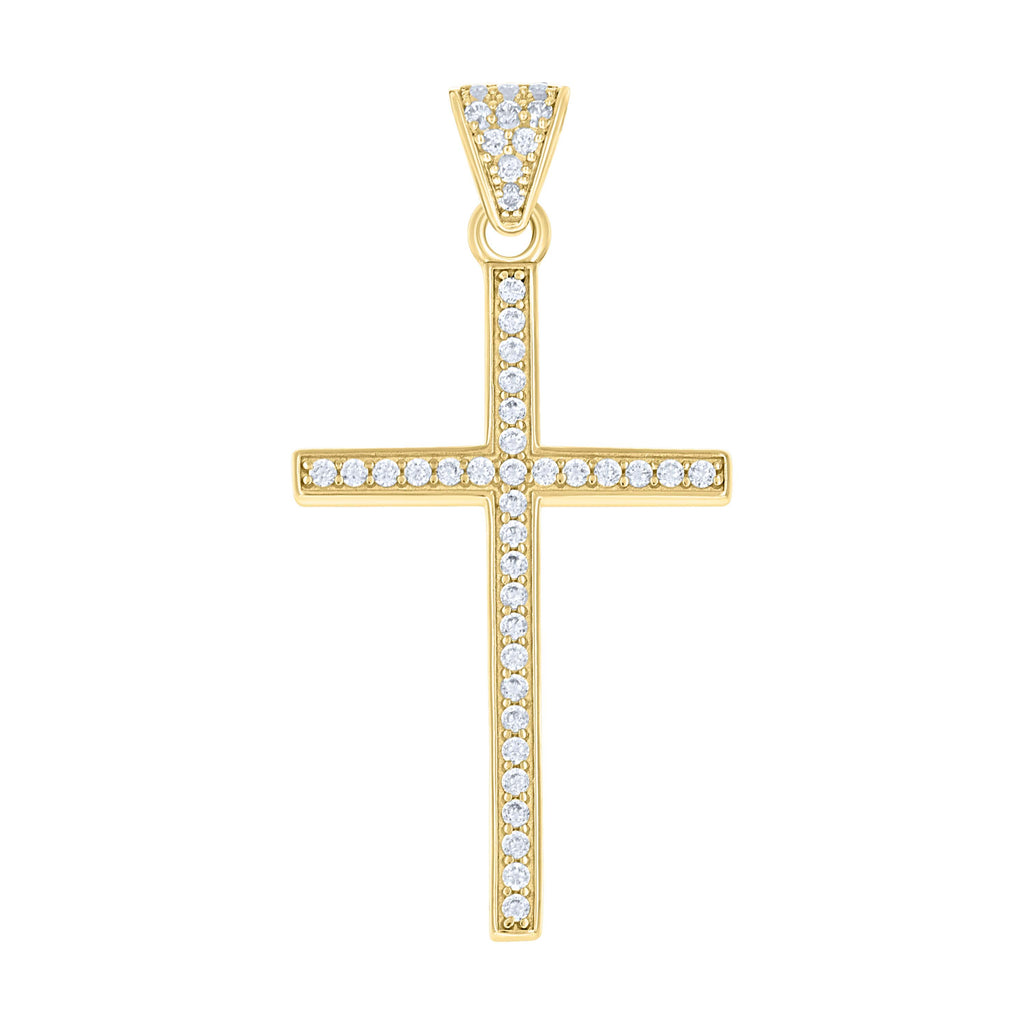 10K Yellow Gold Mens Cubic-Zirconia Latin Cross Religious Charm Pendant