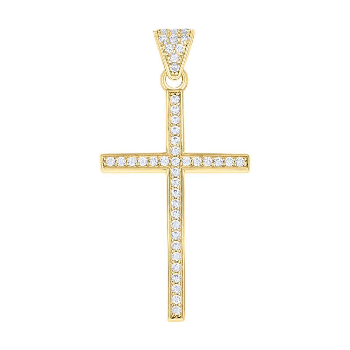 10K Yellow Gold Mens Cubic-Zirconia Latin Cross Religious Charm Pendant